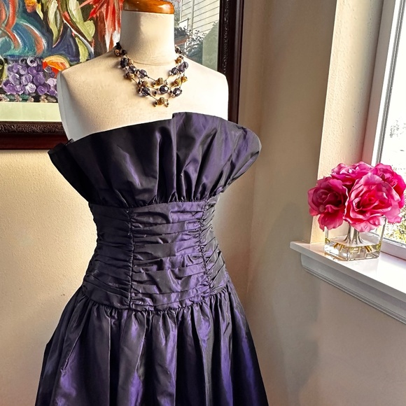 3 Strand Navy/ Smokey Violet Glass Bead and Gold Bead Necklace - Picture 3 of 6